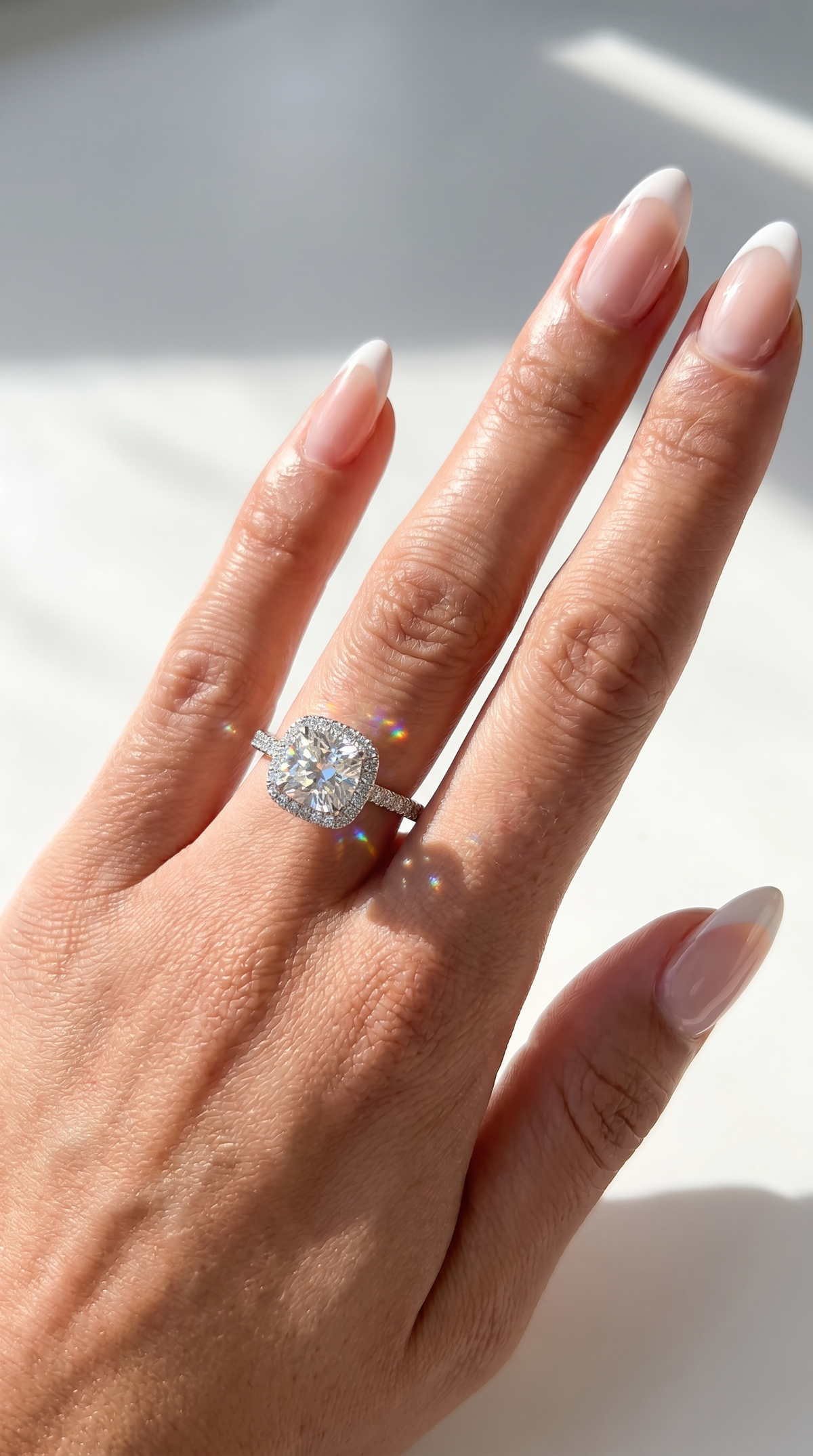 Majestic Diamond Ring, cushion cut cubic zirconia in 925 sterling silver, view 3