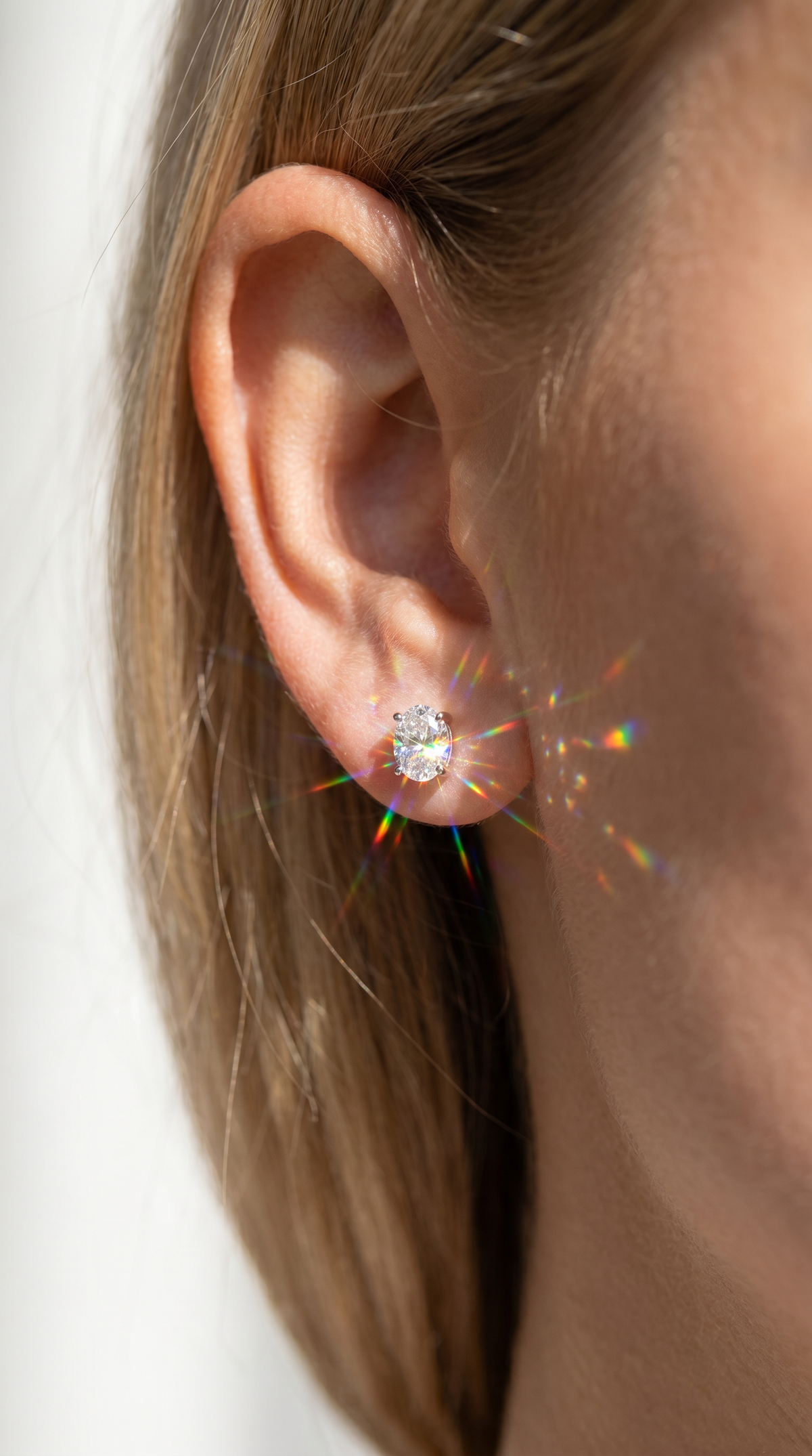 Lavish Lumière Earrings, oval cut cubic zirconia in 925 sterling silver, view 3