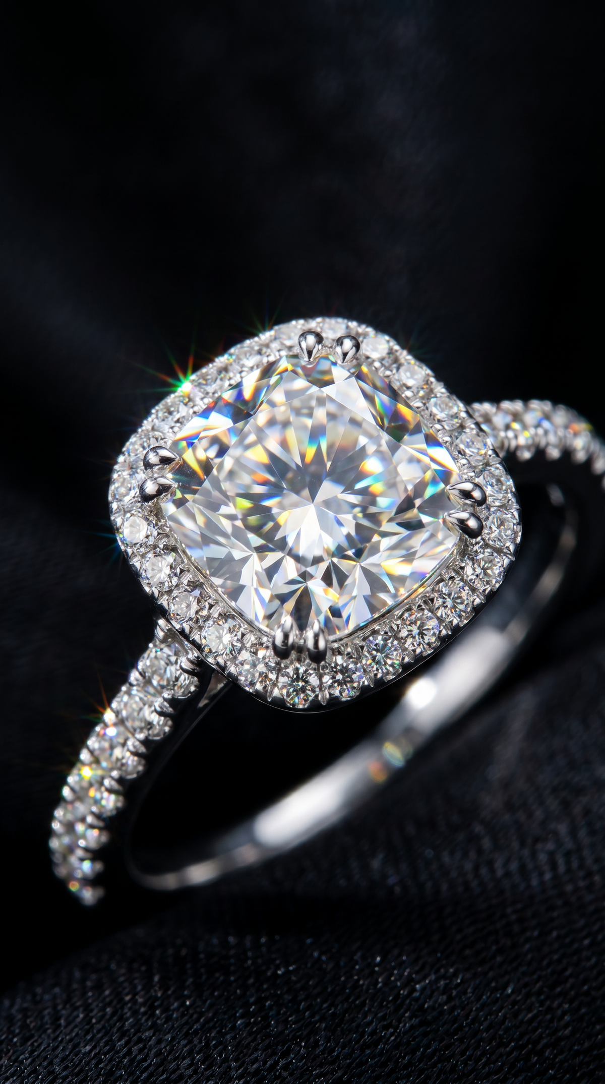 Majestic Diamond Ring, cushion cut cubic zirconia in 925 sterling silver, view 4