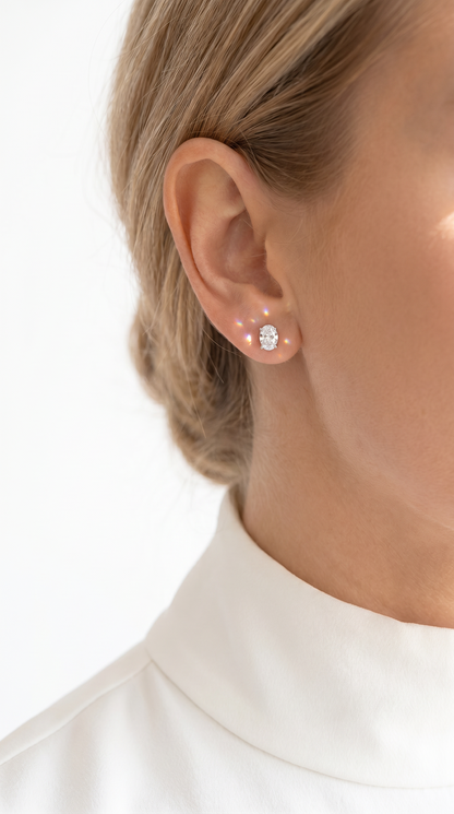 Lavish Lumière Earrings, oval cut cubic zirconia in 925 sterling silver, view 5