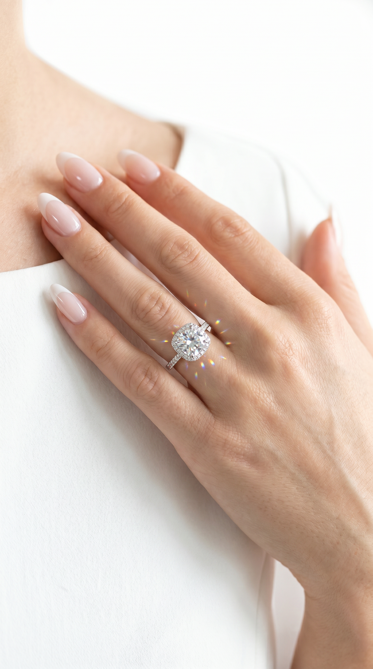 Majestic Diamond Ring, cushion cut cubic zirconia in 925 sterling silver, view 5