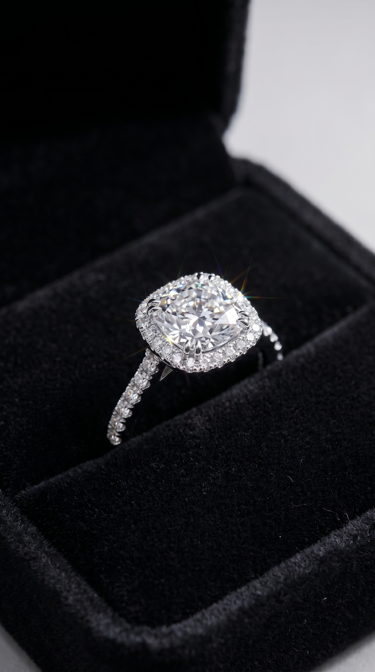 Majestic Diamond Ring, cushion cut cubic zirconia in 925 sterling silver, view 6