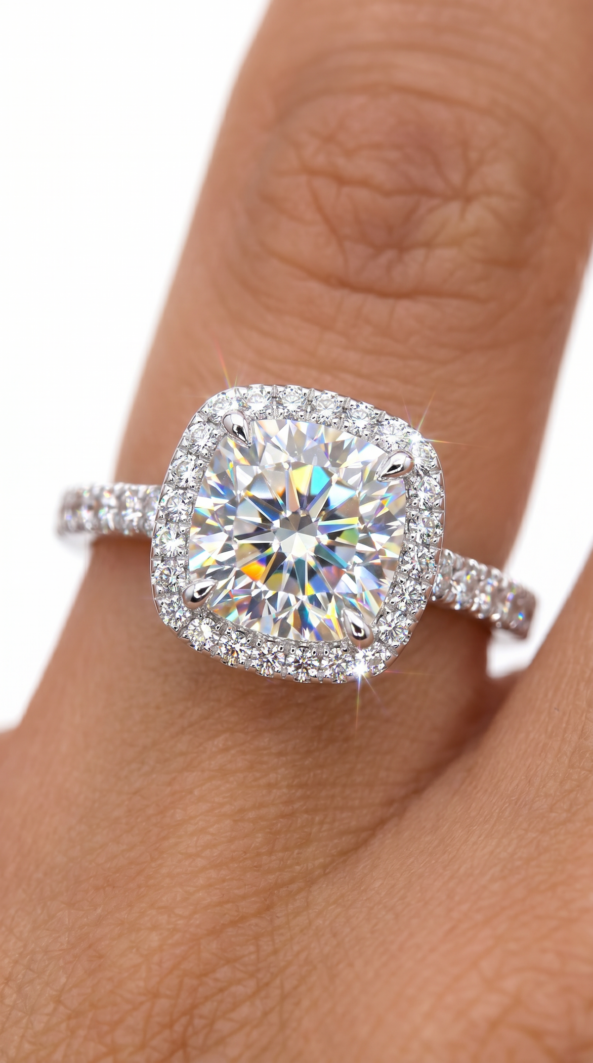 Majestic Diamond Ring, cushion cut cubic zirconia in 925 sterling silver, view 7