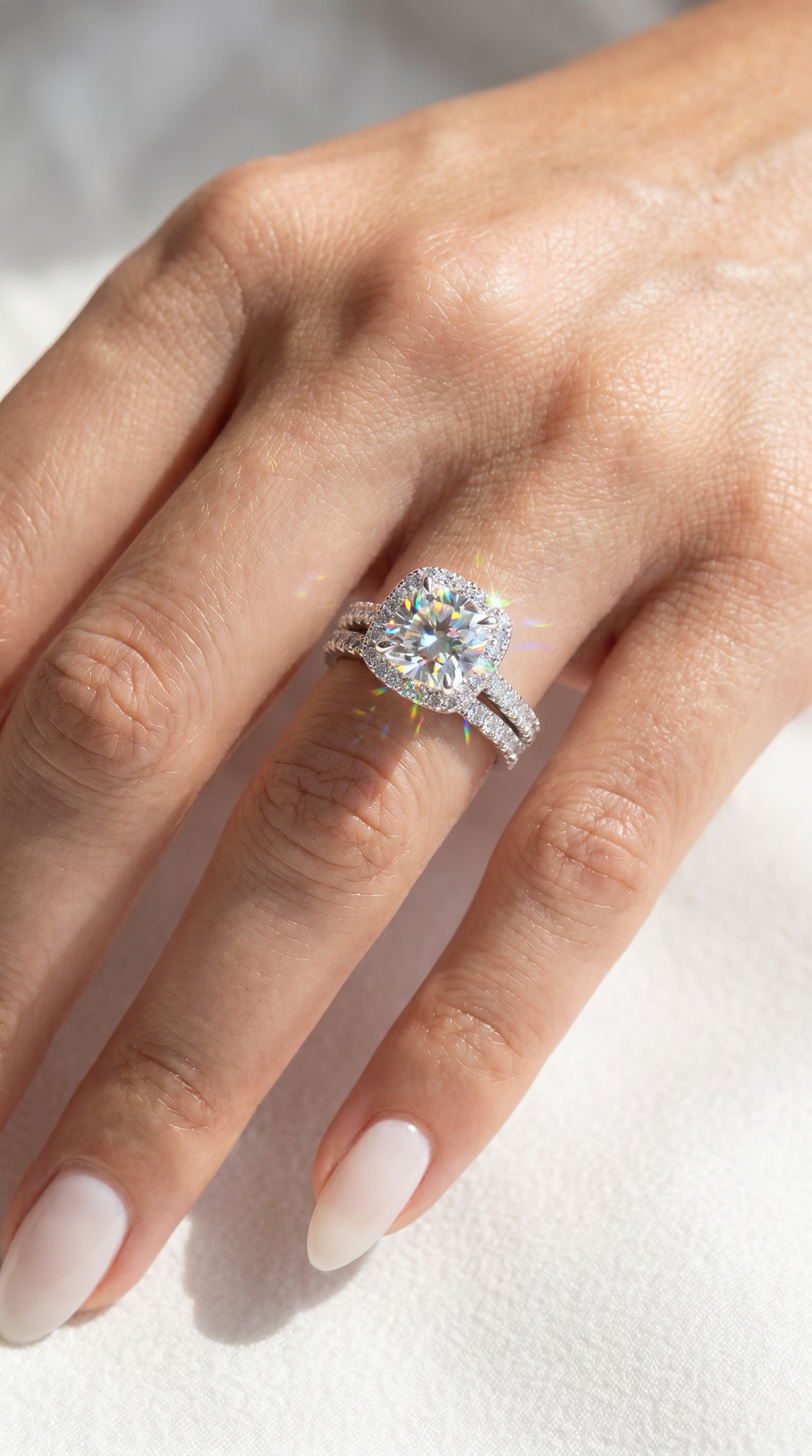 Majestic Diamond Ring, cushion cut cubic zirconia in 925 sterling silver, view 8