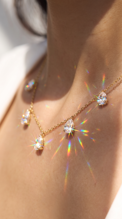 Crystal Rainfall Necklace Gold