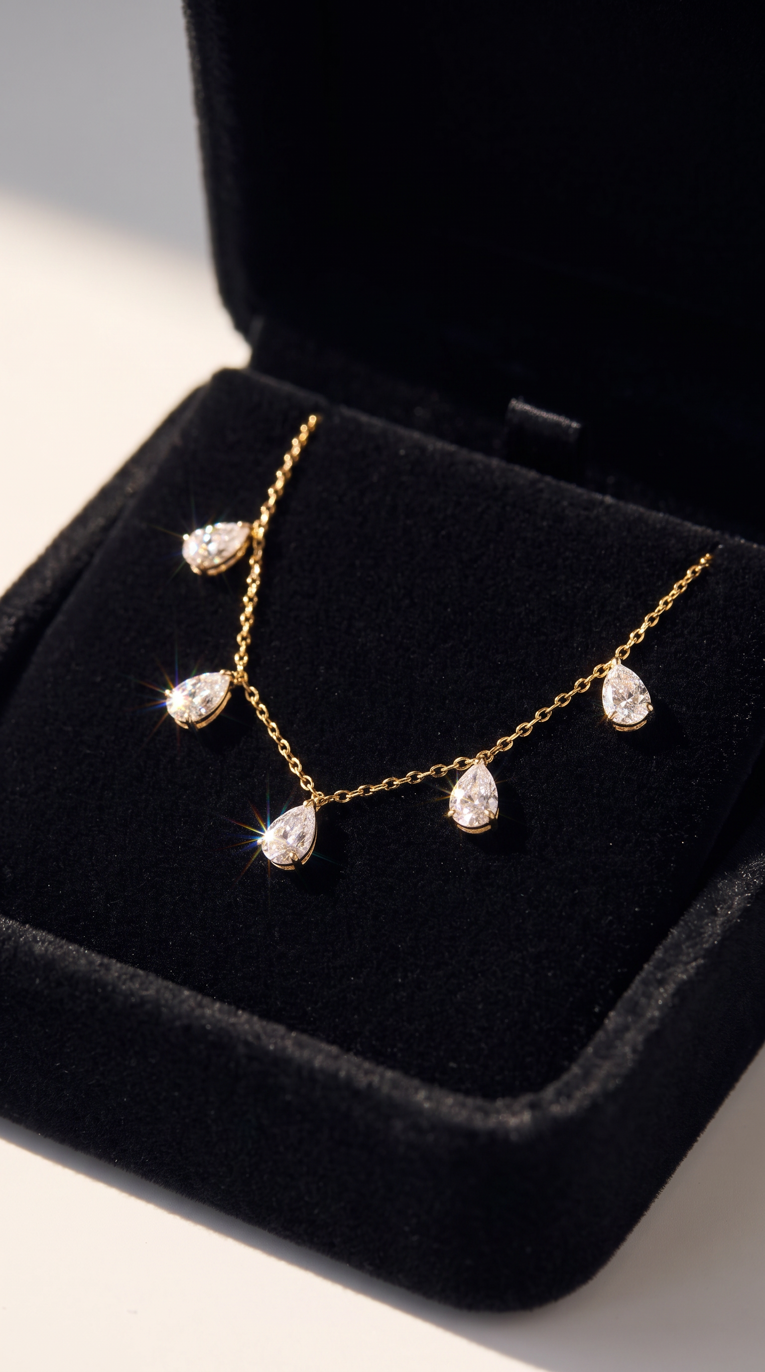 Crystal Rainfall Necklace Gold