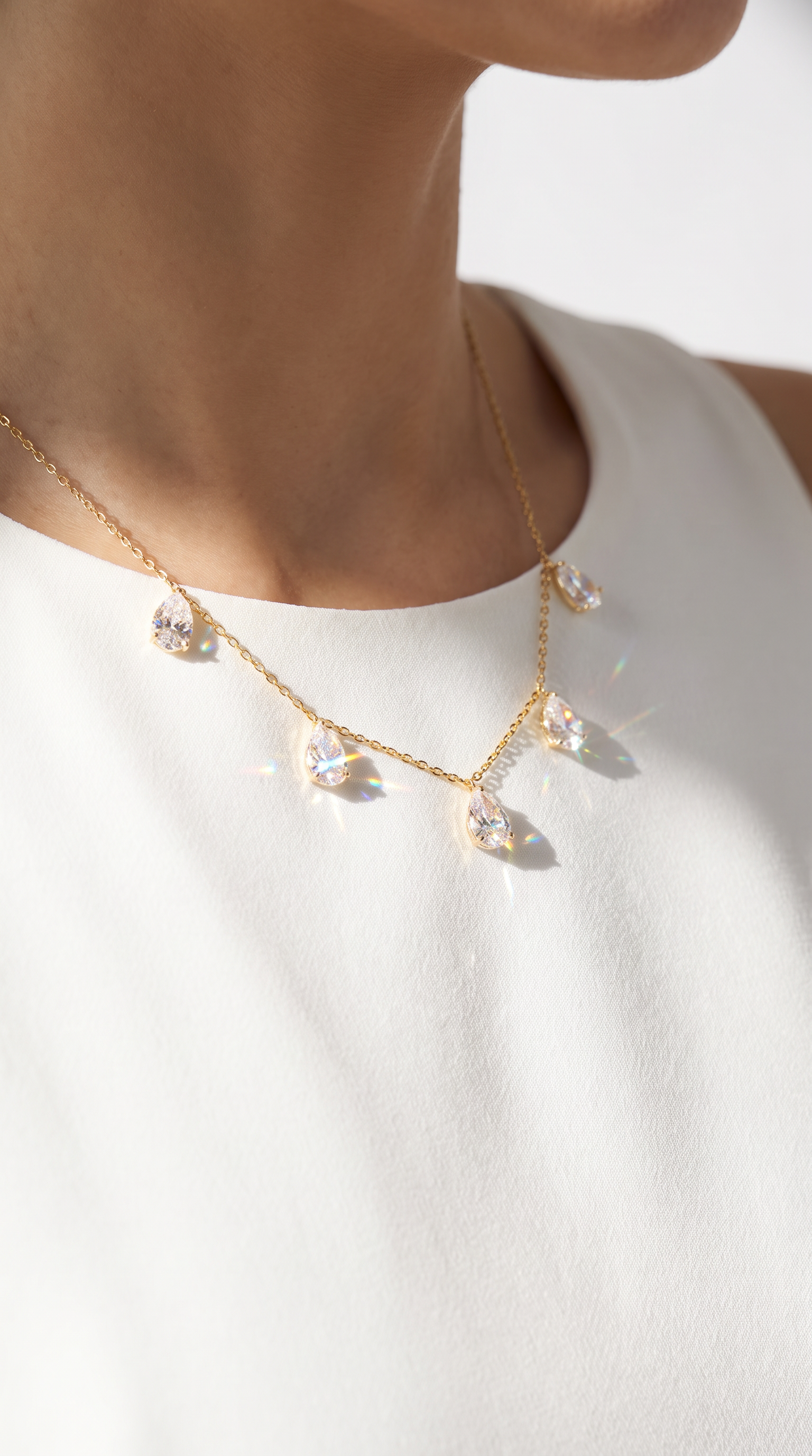 Crystal Rainfall Necklace Gold
